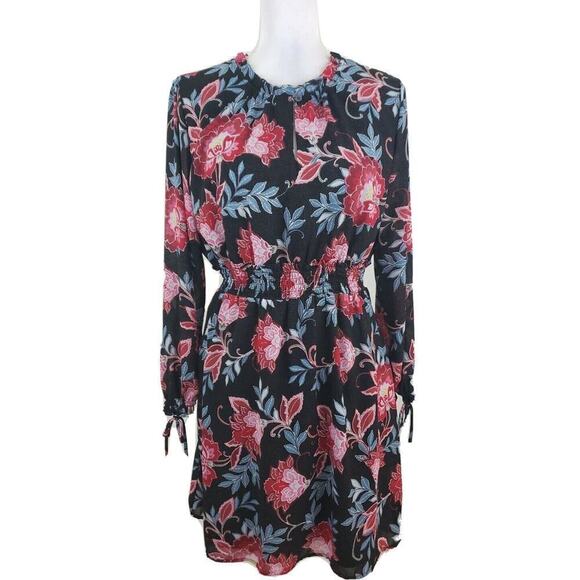 Ann Taylor LOFT ~Woman Size 10P~ Black Floral Long Sleeve Career Dress Fit/Flare - Picture 1 of 12